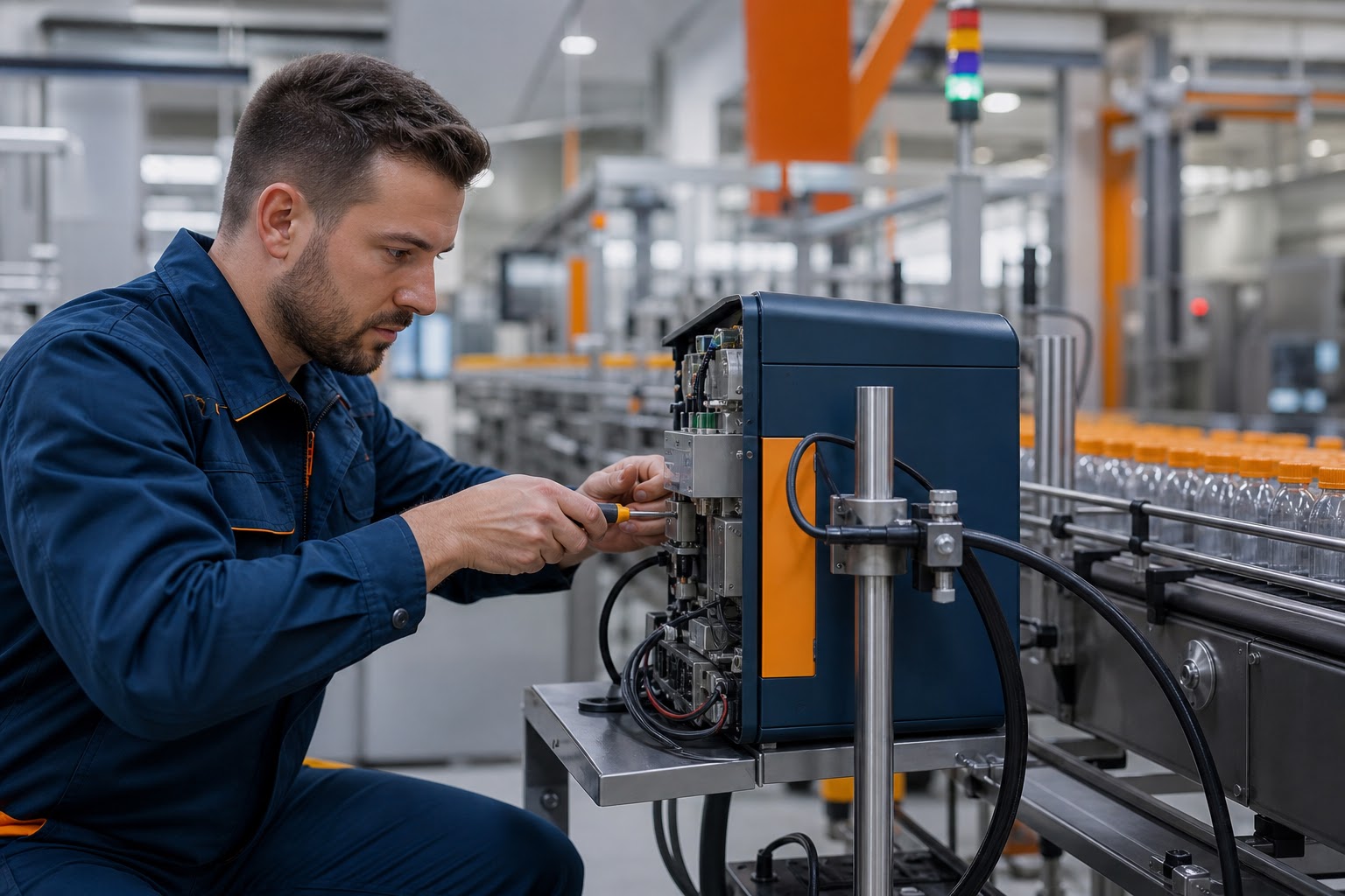 Technik pri servise priemyselného popisovacieho zariadenia